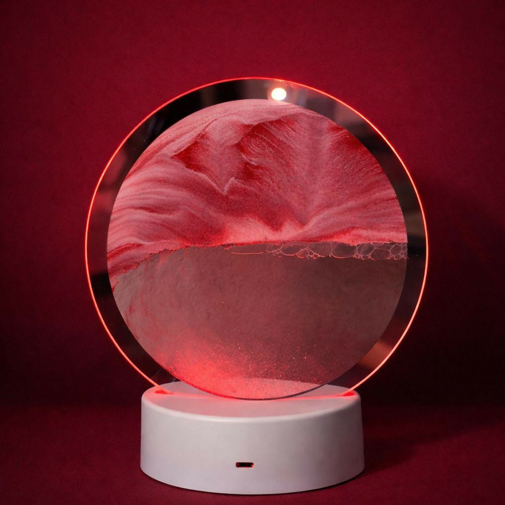 LED Round Static Deep Red Sand Art Lamp | Ambient Decorative Night Light Décor