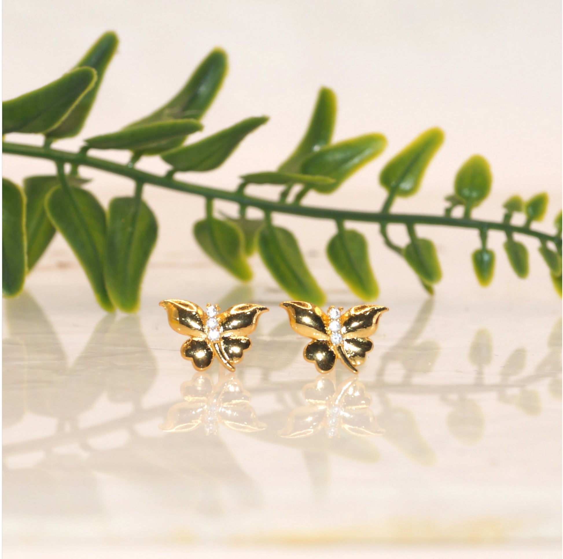 Dainty Gold Butterfly Stud Earrings with AD for women & girls
