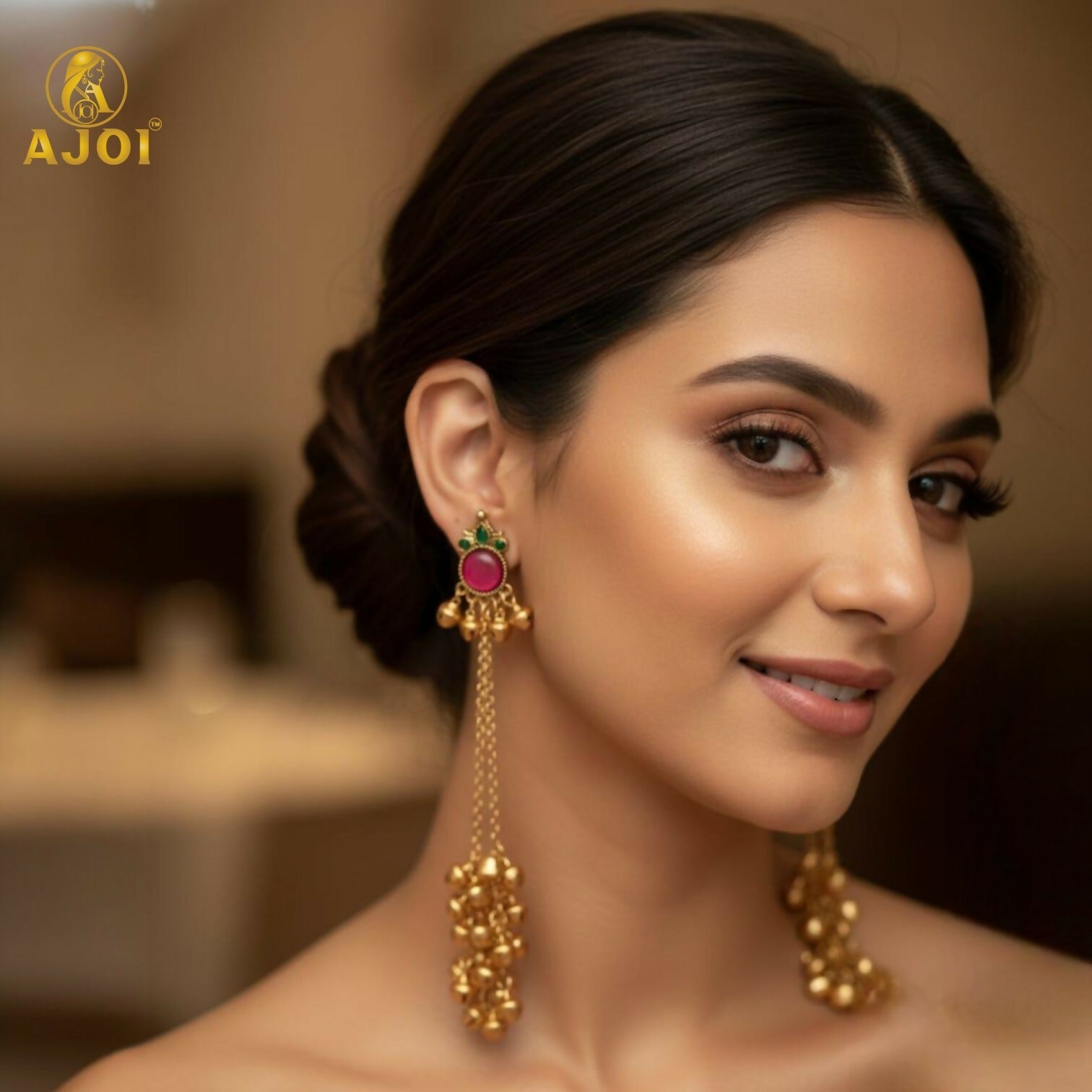 Regal Kashmiri Ghunghroo Danglers with Pink Chip Detailing