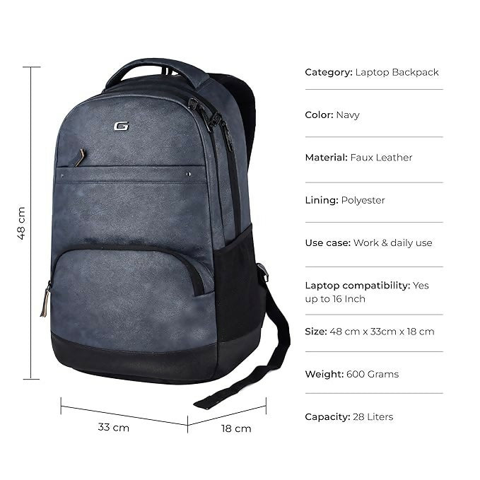 GEAR Vintage Faux Leather Laptop Backpack Navy Black