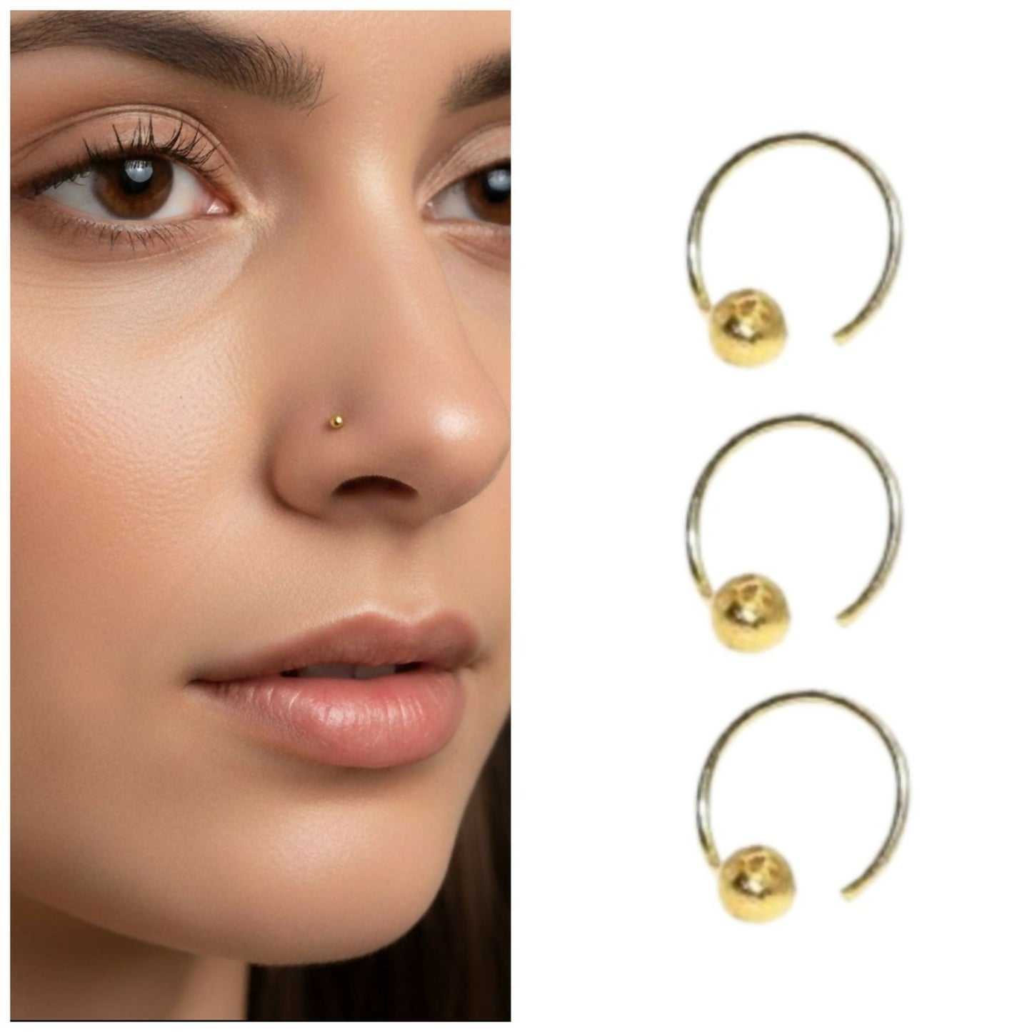 Gold Bead Nosering Laung Koka Nathni Set of 3 for women and girls