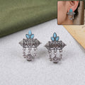 Oxidized Sky Blue Jhumki Earrings – Elegant Leaf Design