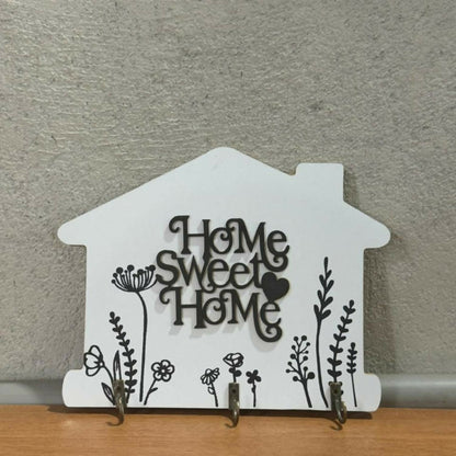 Home Sweet Home Wooden Key Holder Wall Mount with Hooks