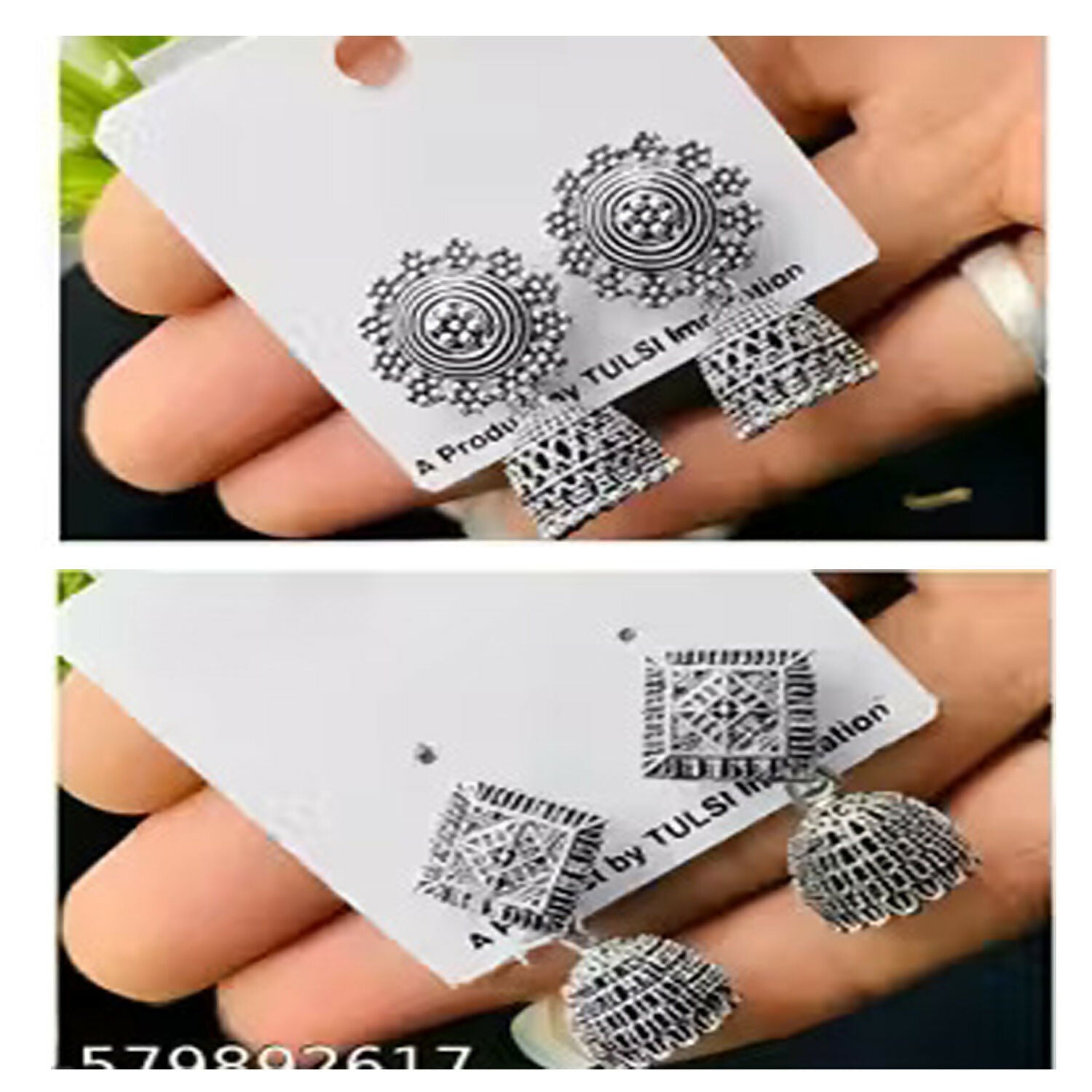 Detailed look at lightweight silver oxidised small jhumki earrings set