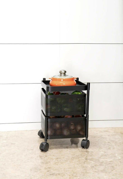 Durable Square 2-Layer Stainless Steel Kitchen Trolley with Ventilated Baskets & Wheels