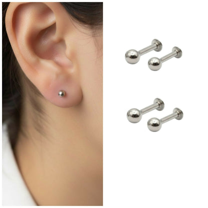 Silver plated ball stud earrings with flat back in combo pack for women and girls