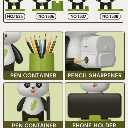 Panda Desk Fan with Pen Holder, Sharpener & Mobile Stand