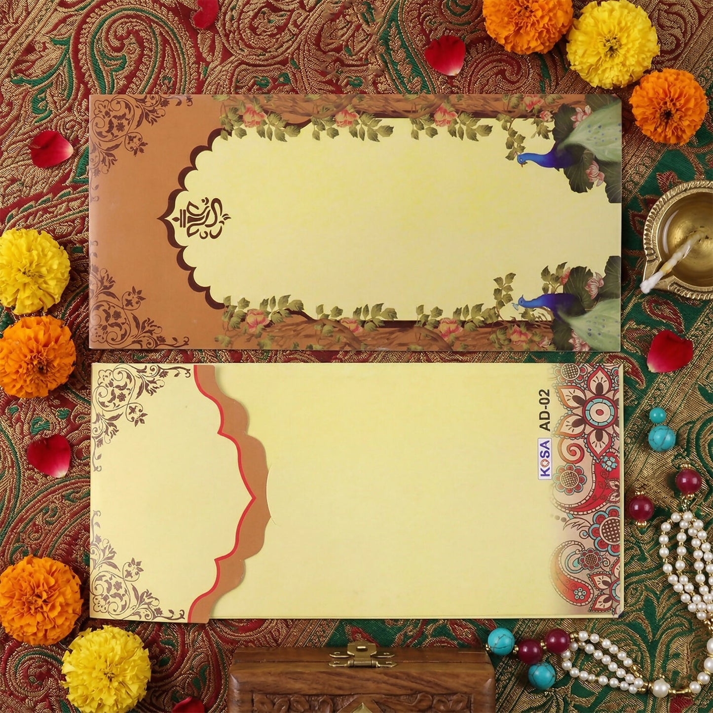 Set of ten peacock floral shagun money envelopes
