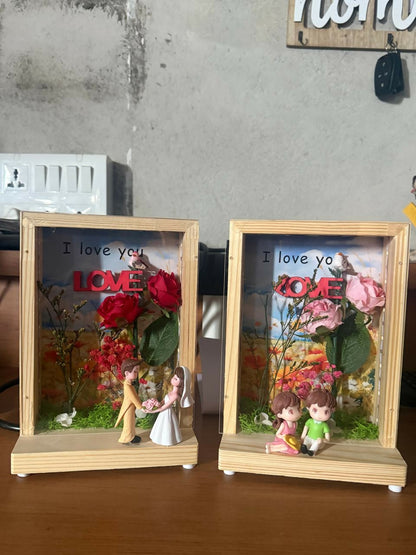 Romantic LED Couple Photo Frame placed on bedside table