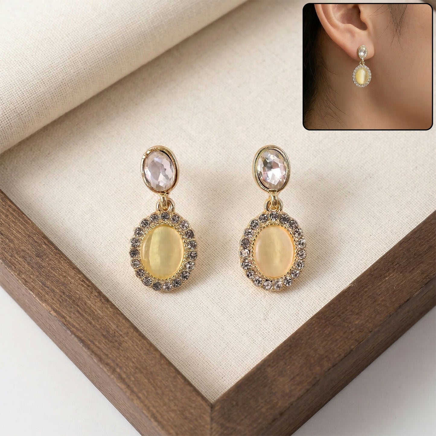 Elegant Oval Crystal Drop Earrings for Women and Girls Party Wear