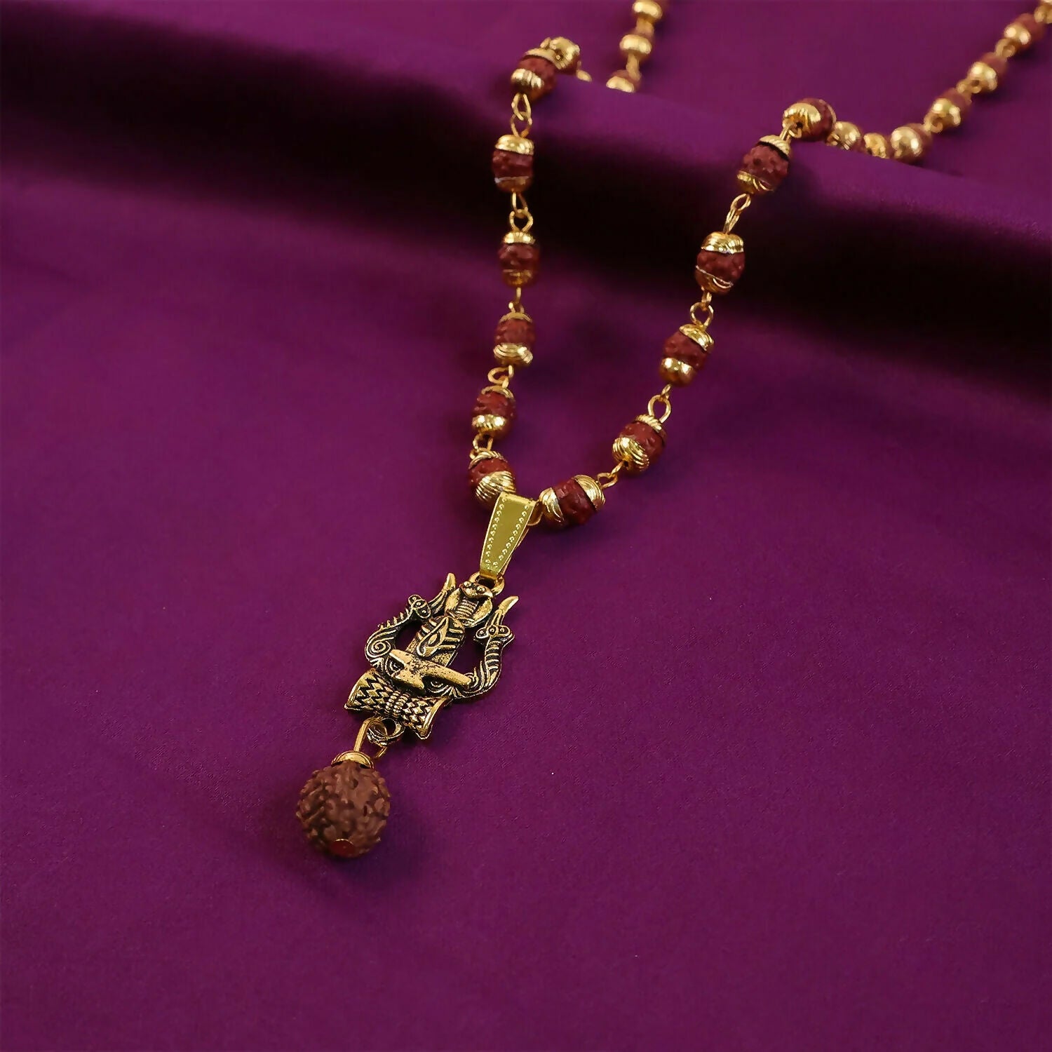 Trishul Shivling Pendant With Rudraksha Bead Necklace Combo