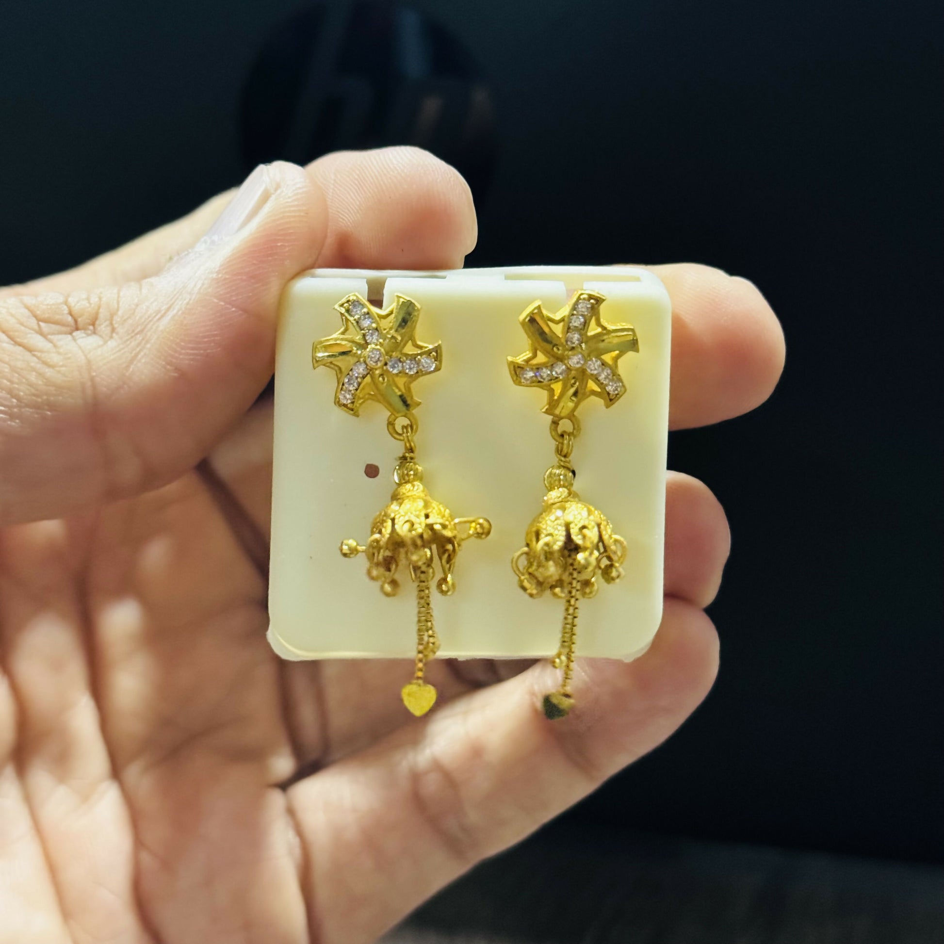 Gold Plated Cross Design Stud Jhumki Earrings