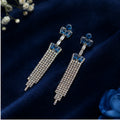 Blue Stone Crystal Long Dangle Earrings for Women Party Wear Jewellery