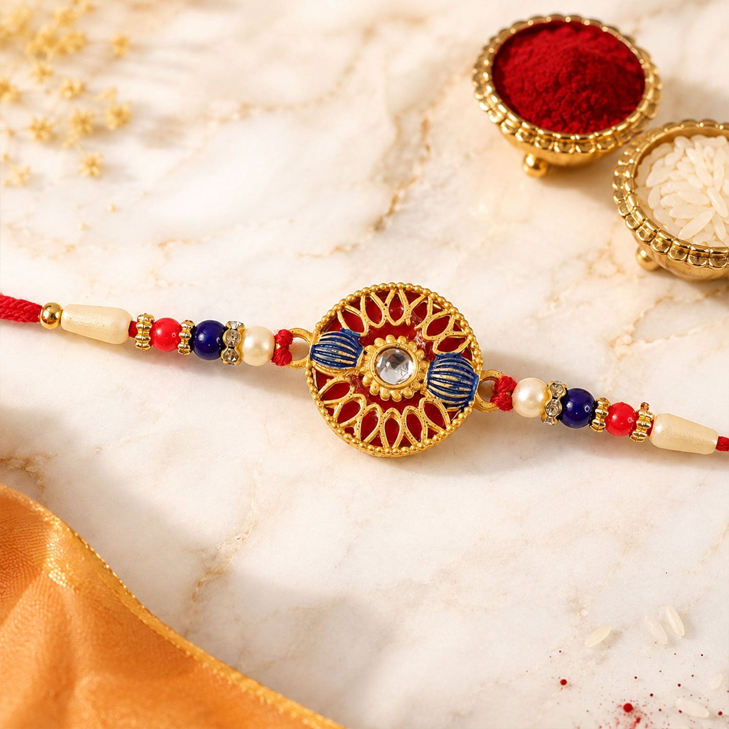 Golden Meenakari Kundan Rakhi for Brother Festive Design (5pcs)