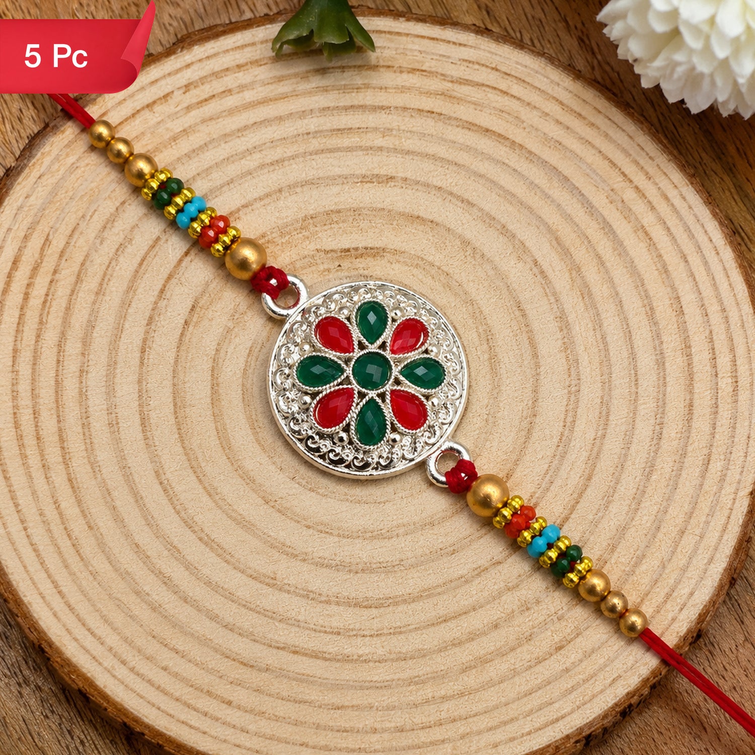 Rakshabandhan Silver Plated Floral Rakhi Traditional & Elegant (5pcs)