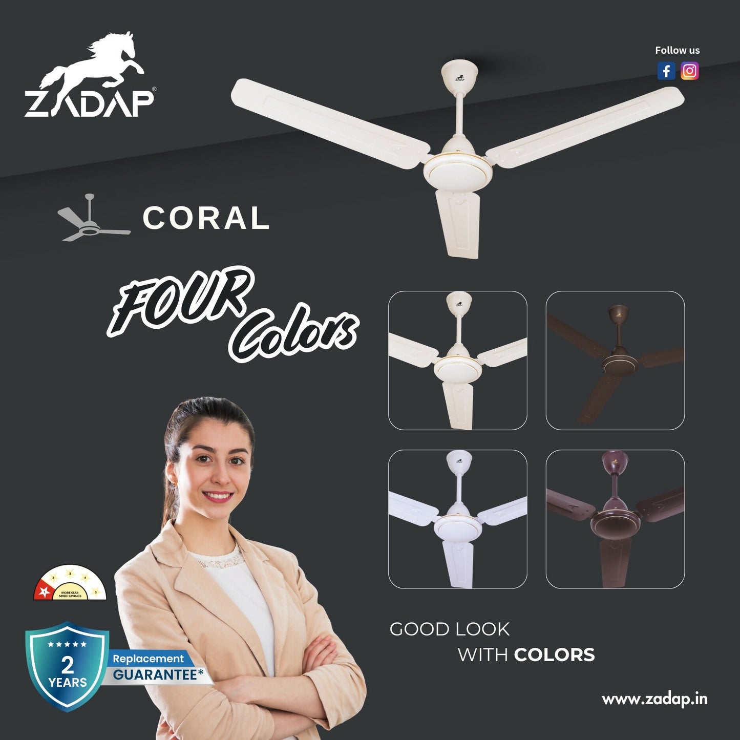 ZADAP ceiling fan ivory color mounted in living room