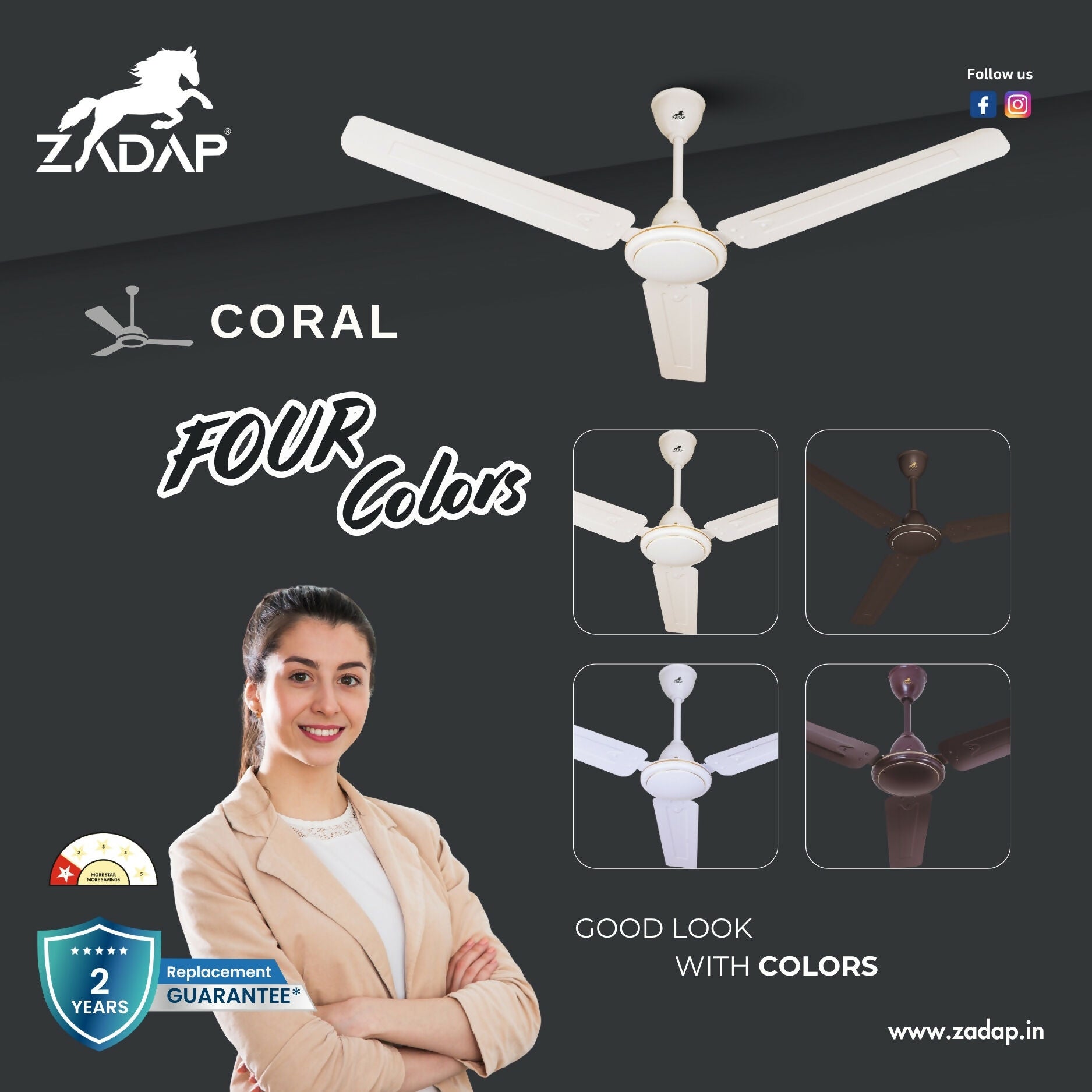 ZADAP ceiling fan ivory color mounted in living room