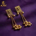 Antique Gold Rectangular Drop Earrings – Ethnic Style with Intricate Detailing