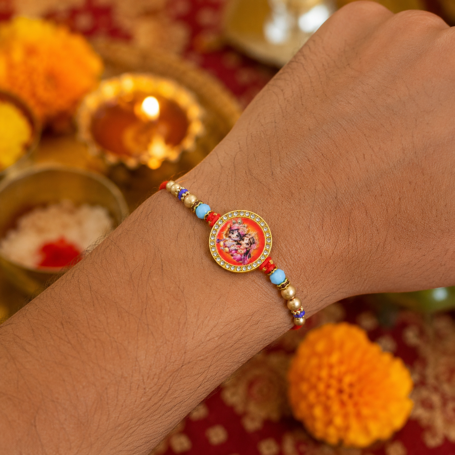 Radha Krishna Charm Rakhi Traditional Design for Raksha Bandhan (10pcs)