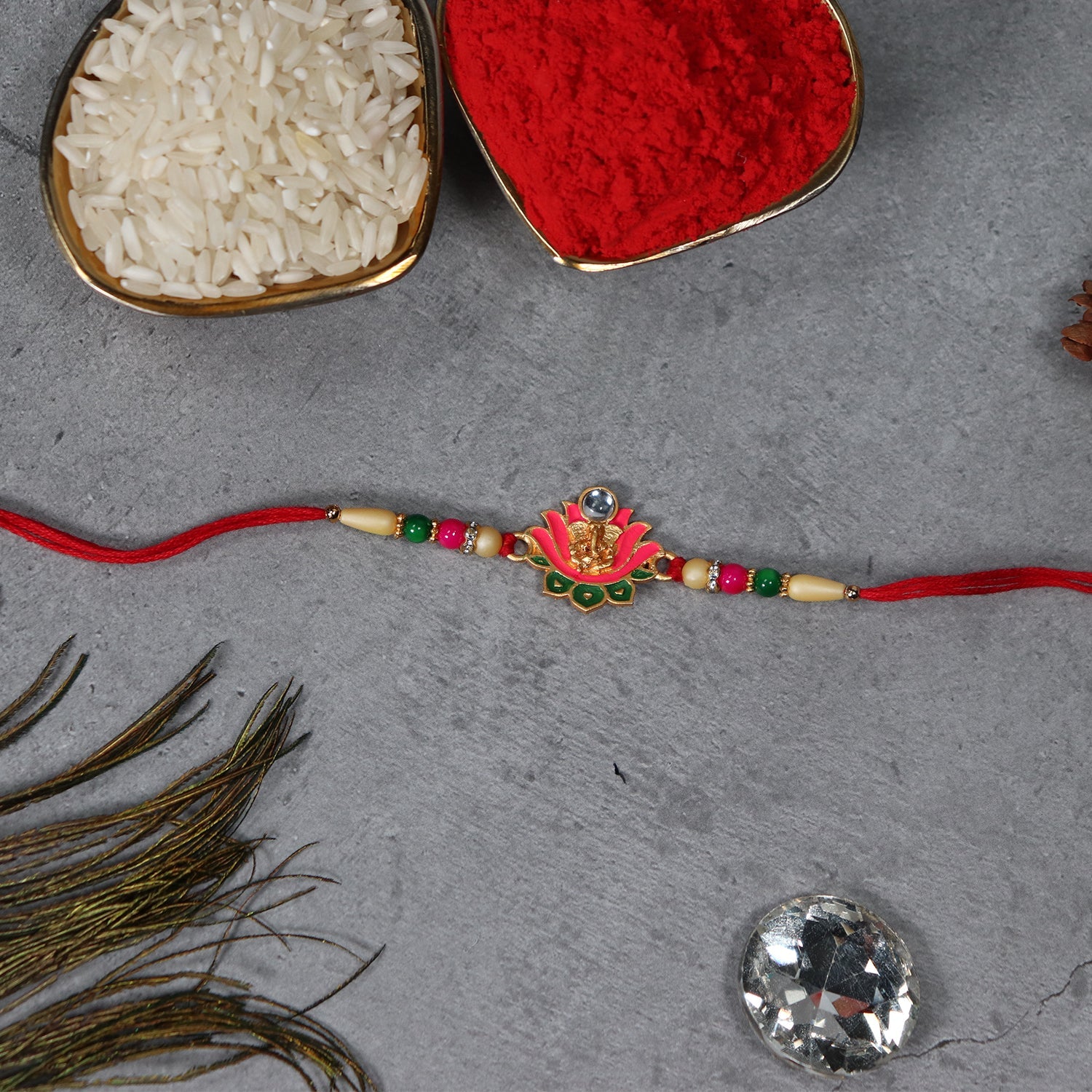 Ganesh Lotus Leaf Rakhi Designer Festive Gift for Raksha Bandhan (10pcs)