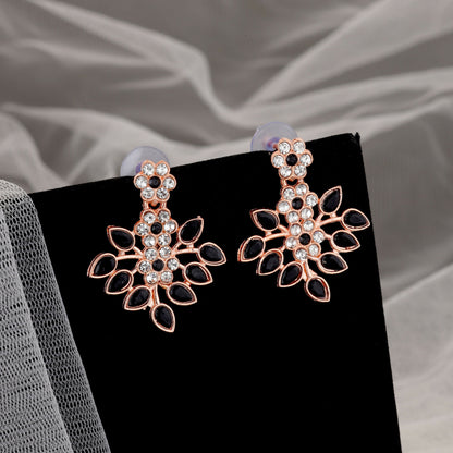 Chic Rose Gold-Toned Floral & Black Leaf Necklace Set