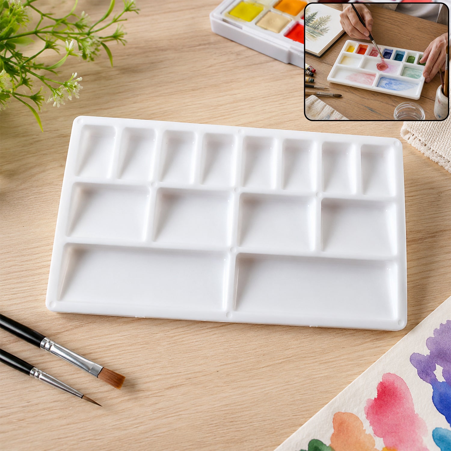 Small Rectangle Colour Mixing Plate Multi Well Paint Palette for Watercolour Artists