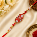 Premium Designer Rakhi for Brother with Red Beads and Sparkling Stone Work Thread