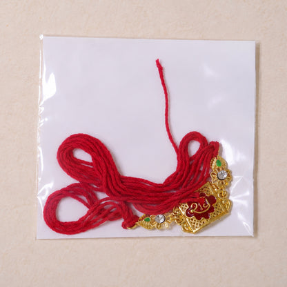 Gold-Toned Radhe with Red Enamel, Crystal Accents & Red Thread