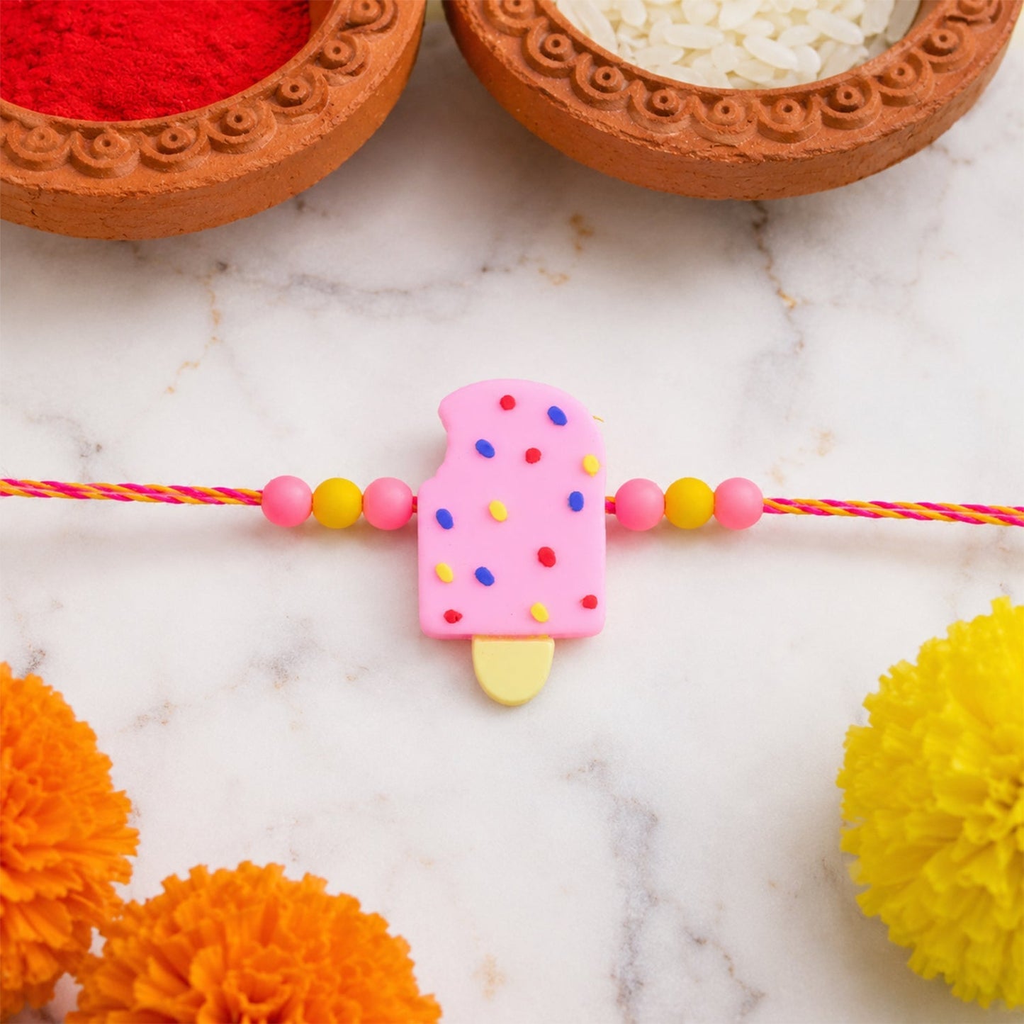 Ice Cream Kids Rakhi Unique Clay Design for Brother's Festivity (10pcs)