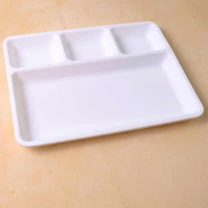 Plastic 4-Compartment Rectangular Meal Serving Tray / Plate (1 Pc / White)