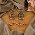 Kashmiri Antique Long Tassel Earrings – Heritage-inspired design with emerald-green stone