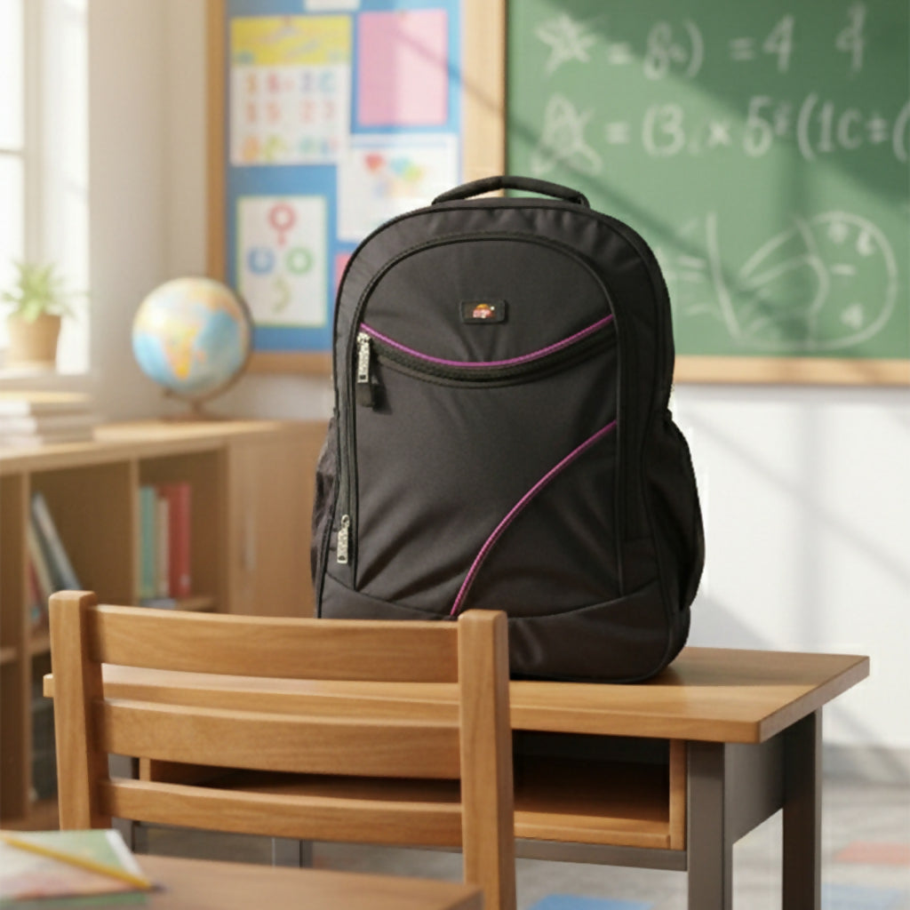 Black Backpack with Multicolor Design | Durable Travel & School Bag | Multiple Compartments | Unisex Office Backpack