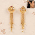 Gold Plated Sunburst Leaf Dangle Earrings with Multi Chain Tassel Drop Design