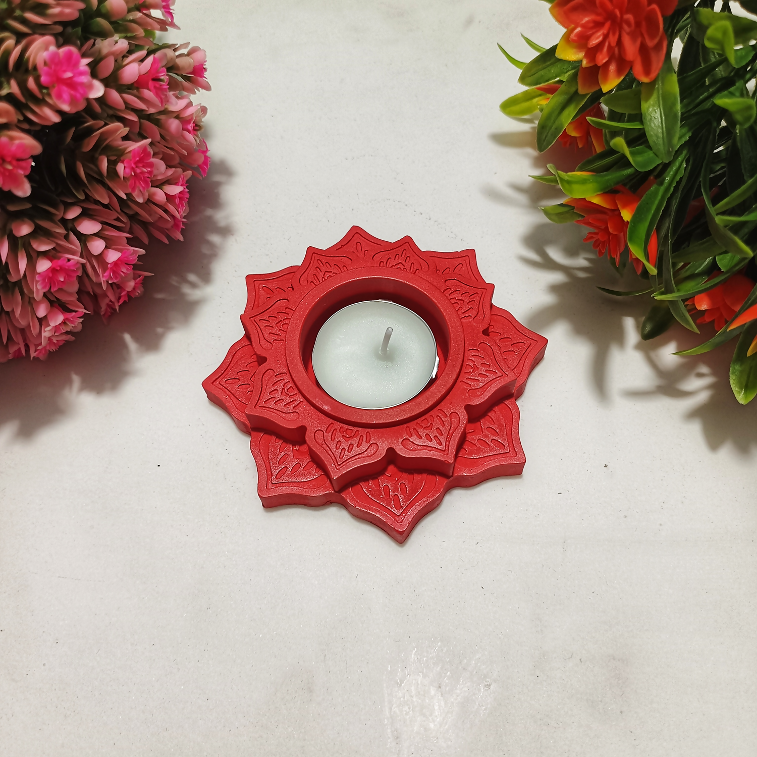 Lotus Diya red tealight candle Elegant Home Decor Handmade.