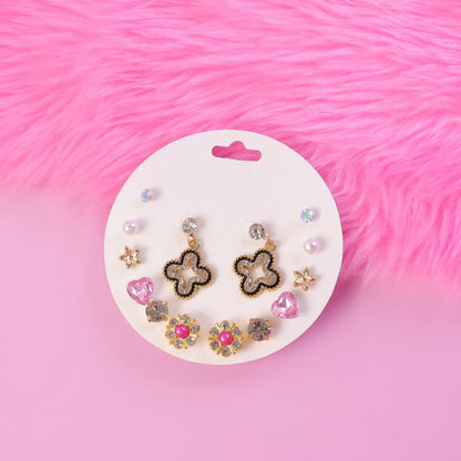Close-up of pearl stud earrings from the Korean style multi design set