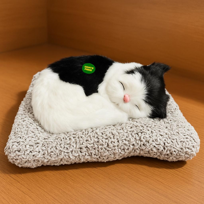 Premium Black & White Sleeping Cat Dashboard Toy