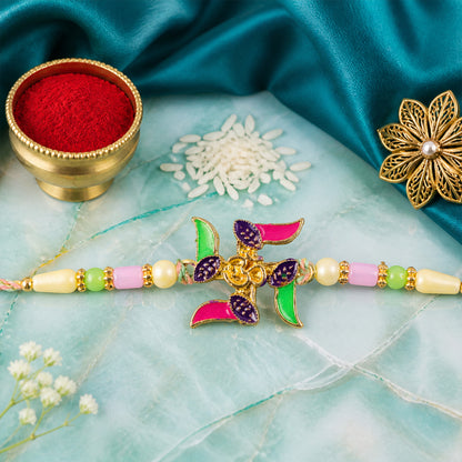 Ornate Rakhi with Butterfly Flower Charm and pearl accents in bead line for Gift Use