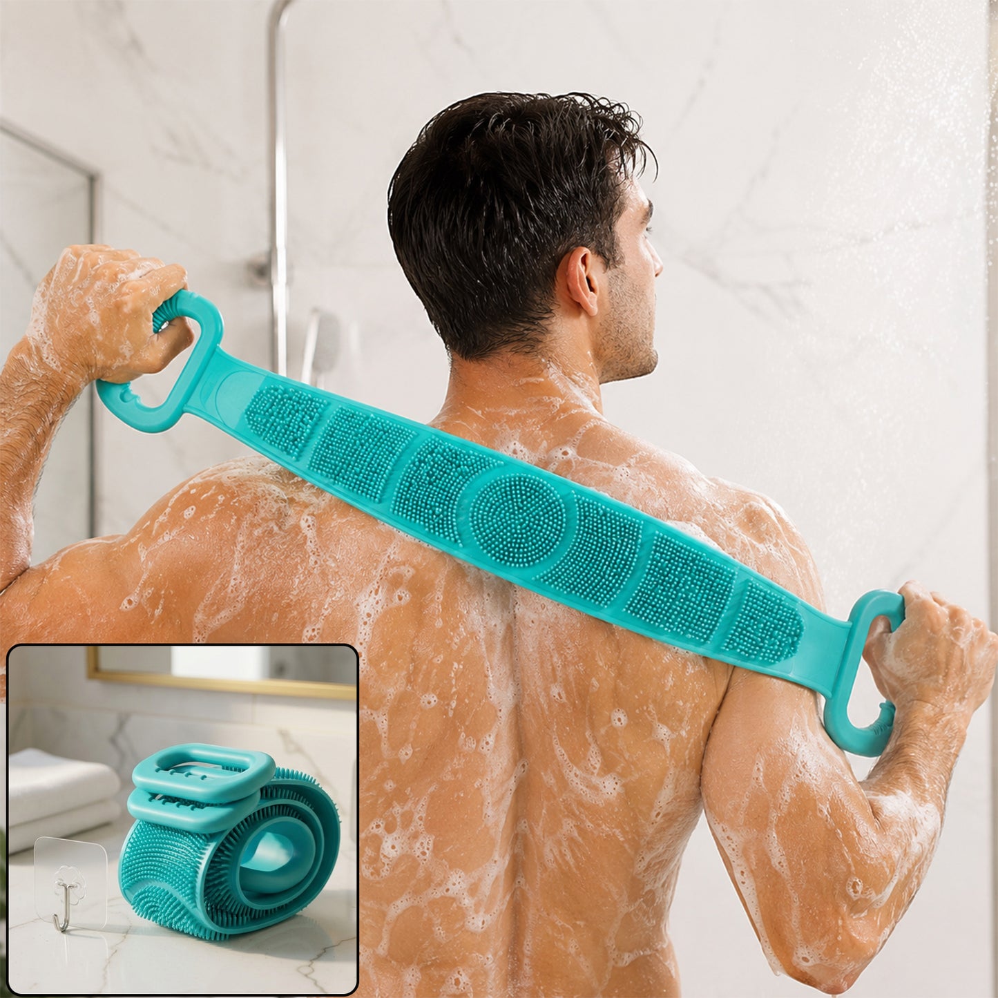 Silicone Body Scrubber Bath Belt Dual Handle Back Exfoliating Strap (1 Pc)