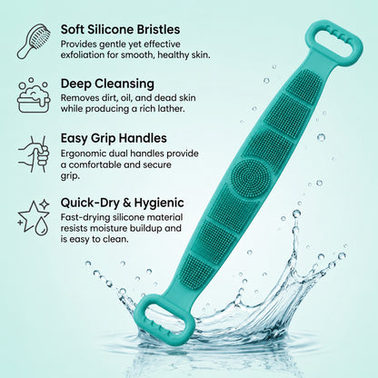 Silicone Body Scrubber Bath Belt Dual Handle Back Exfoliating Strap (1 Pc)