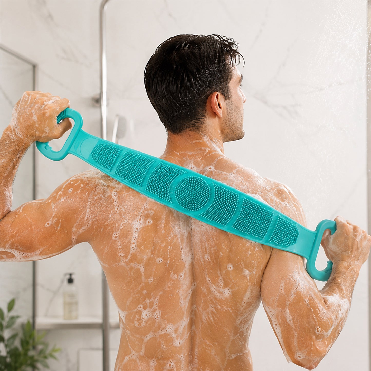 Silicone Body Scrubber Bath Belt Dual Handle Back Exfoliating Strap (1 Pc)