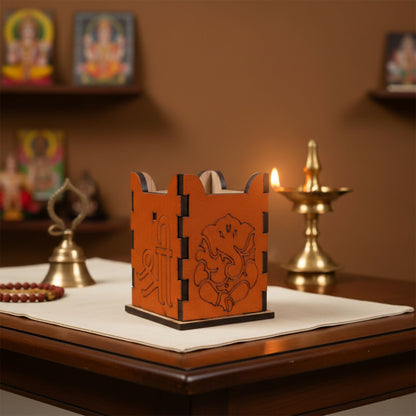 Ganesh Wooden Diya Stand | MDF Pooja Lamp for Diwali, Mandir & Gifting