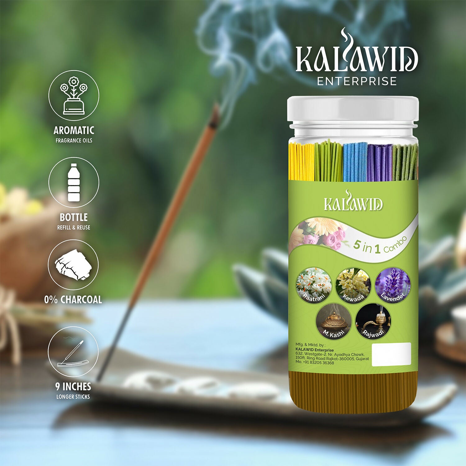Premium Agarbatti 5 In 1 Combo with Raatrani, Kewada, Lavender, Masalakashi, Rajwadi Fragrances for Long Lasting Aroma (400 Gm)