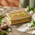 Golden Embossed Floral Metal Jewelry Box – Handcrafted Elegance