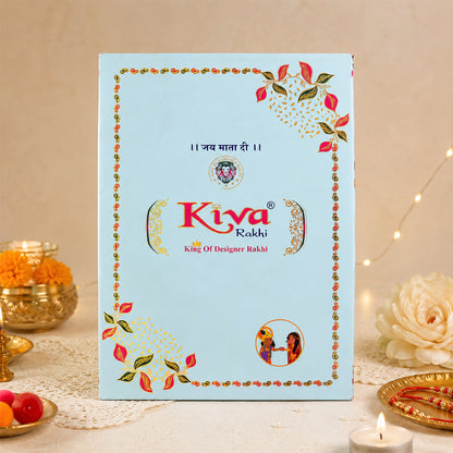 Rectangular Pearl Crystal Rakhi with Red Blue Beads, Roli Chawal Coin and Gift Packing