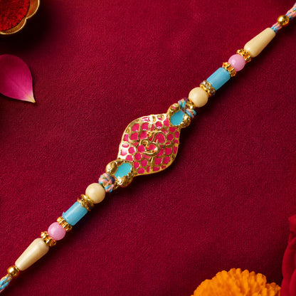 Festive Rakhi with Paisley Heart Charm, blue stones and wrist style for Gift Use