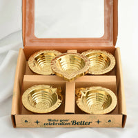 Traditional Engraved Decorative Ceramic Diya with Gold PVD Plating & Antique Metallic Finish (4 Pc)