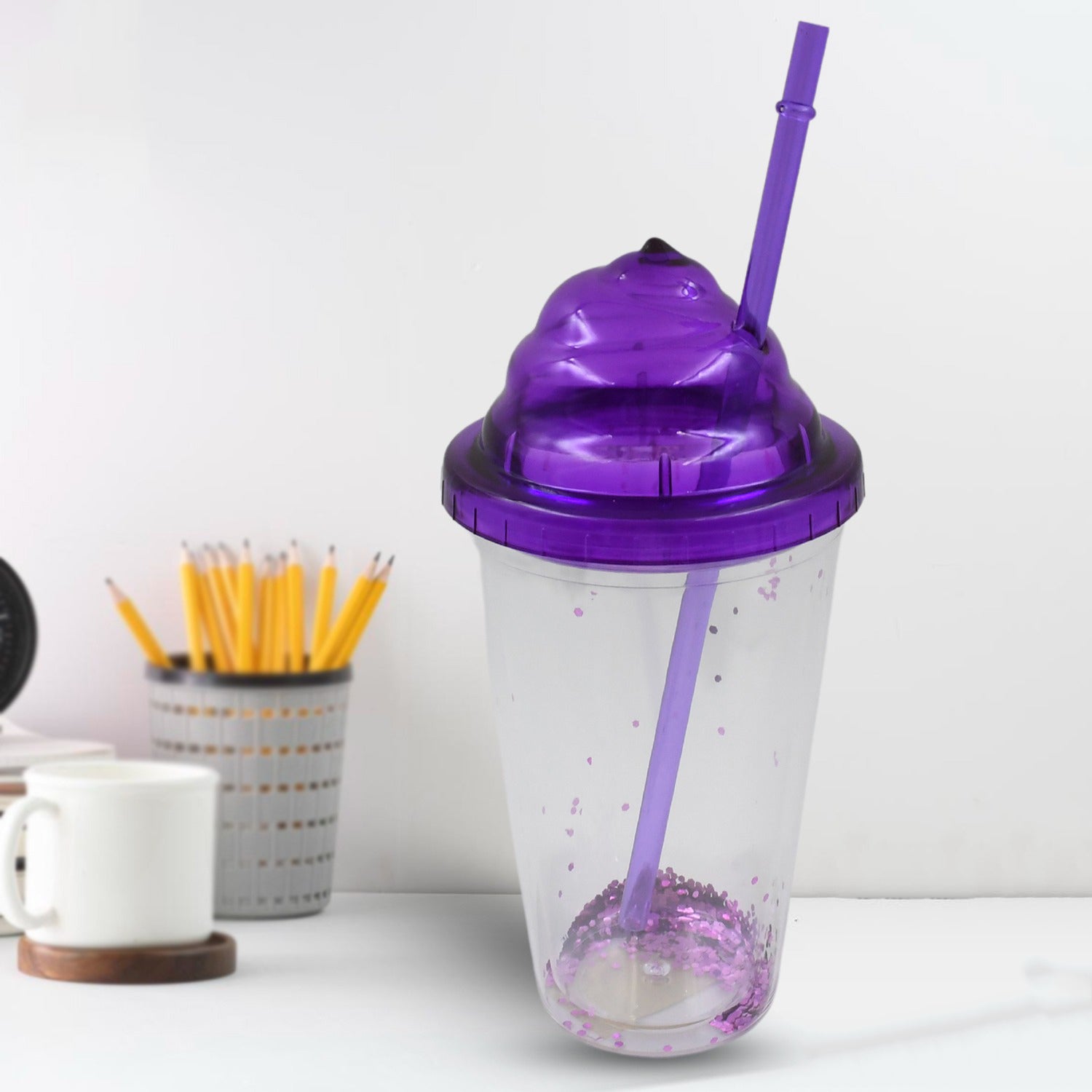 Creative Plastic Cold Drink Cup with Lid & Straw – Tumbler (Mix Color)