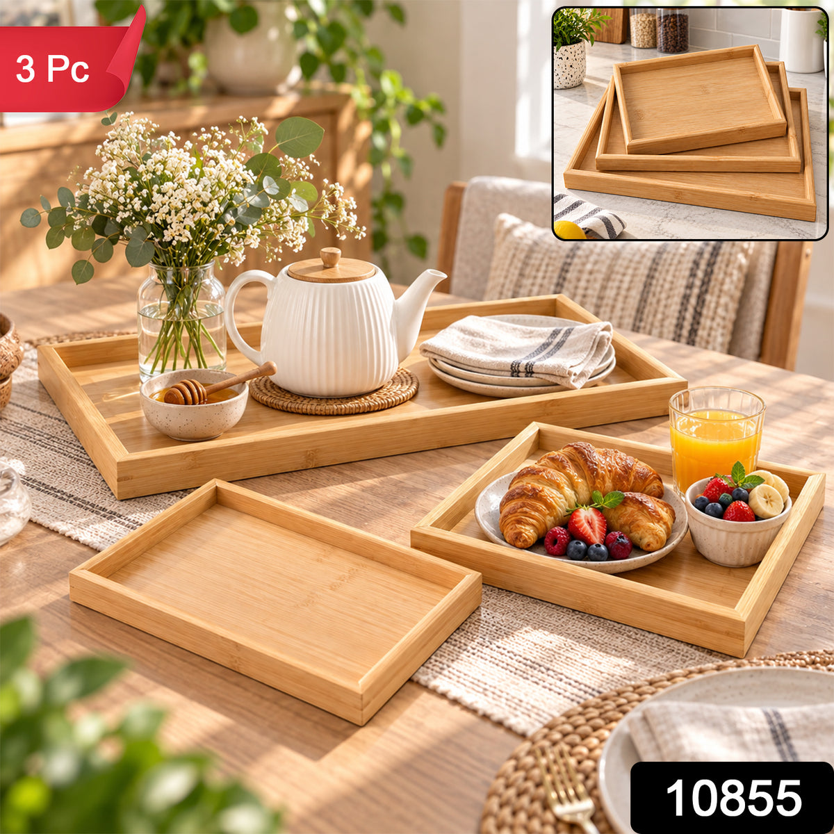 Wooden Finish Multipurpose Serving Tray Set – Stylish & Durable