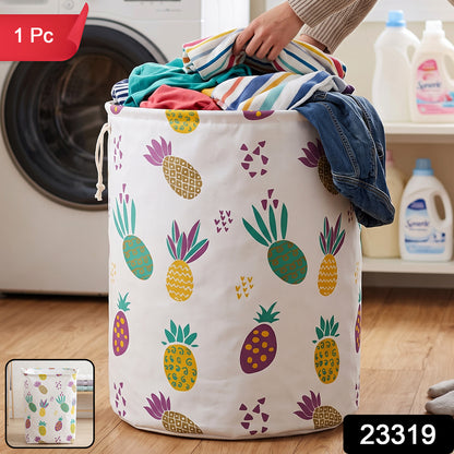 Printed Fabric Clothes Storage Bag Foldable Laundry Basket Hamper (1 Pc)