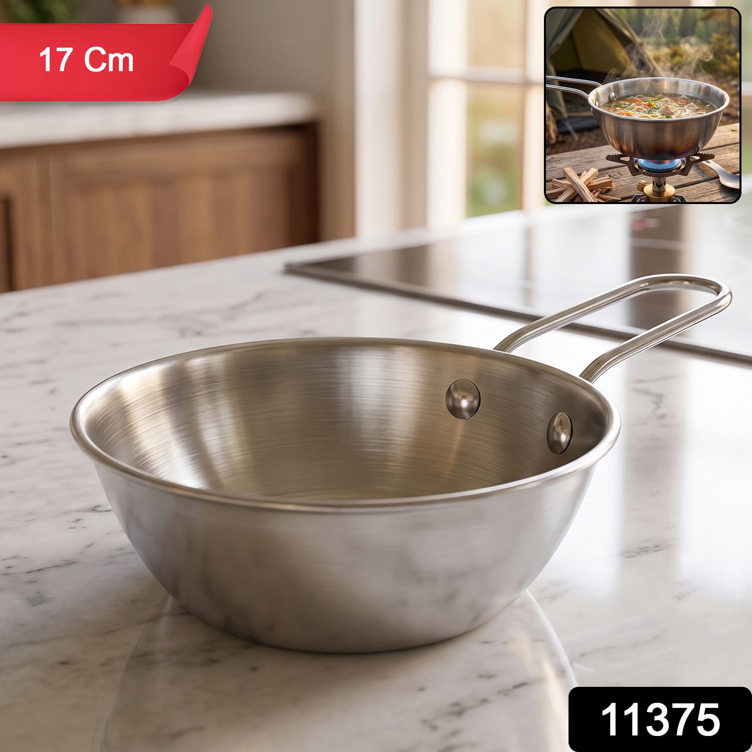 Stainless Steel Small Tadka Pan with Long Handle for Tempering 11 cm (1 Pc)